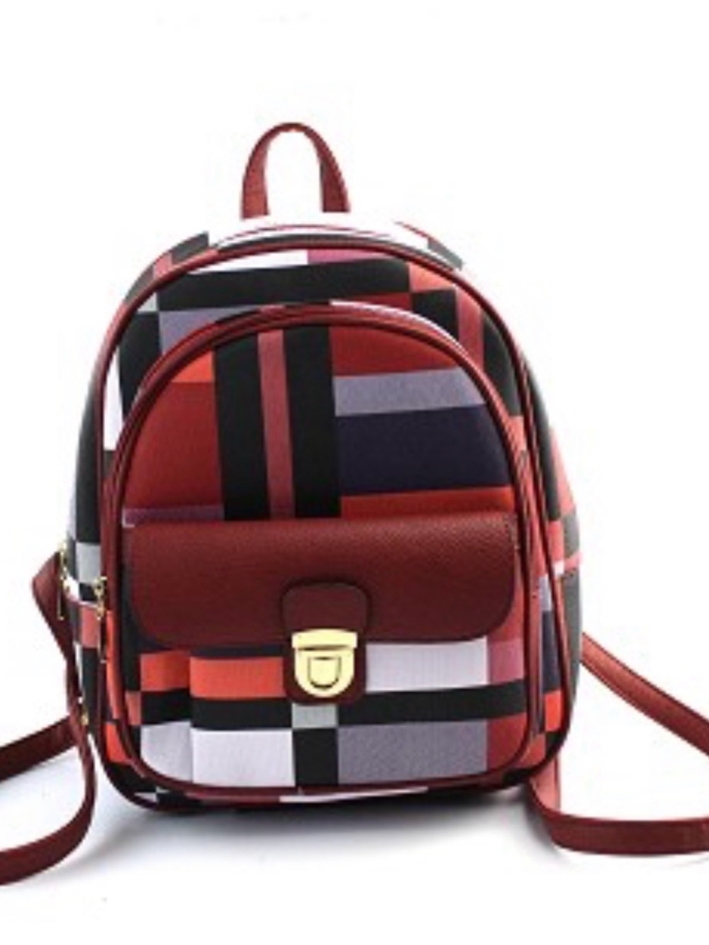 New Compact Red Patterned Women’s Backpack - Unbranded